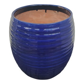 Cobalt Blue Moroccan Hand-Painted Ceramic Planter For Sale