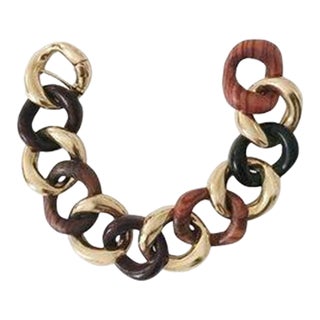 Christina Addison Alternating Multi Wood and Gold Curb Link Bracelet For Sale