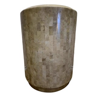 Maitland-Smith 1980s Postmodern Tessellated Fossil Stone Drum Side Table by Maitland-Smith For Sale