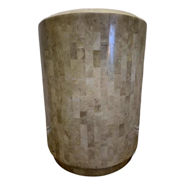 Maitland-Smith 1980s Postmodern Tessellated Fossil Stone Drum Side Table by Maitland-Smith For Sale