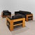 Mid-Century Modern Sofa and Armchairs Mod. Bastiano in Oak Wood and Black Leather by Afra and Tobia Scarpa for Gavina, 1960s, Set of 3 For Sale - Image 3 of 18