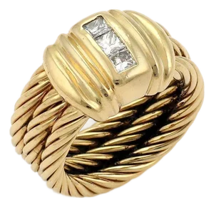 Charriol Diamond 18k Gold Classique Triple Cable Stack Band Ring - Size 6