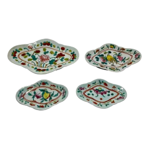 Set of 4 1930s Chinese Republic Period Famille Rose Porcelain Raised Footed Altar Dishes