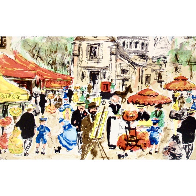 Impressionist Urbain Huchet Paris, Place Du Tertre C. 1980 Reproduction Print For Sale - Image 3 of 5