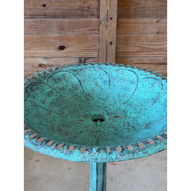 Rustic Vintage Cast Iron Garden Tazza or Pedestal Centerpiece With Verdigris Finish For Sale - Image 3 of 12