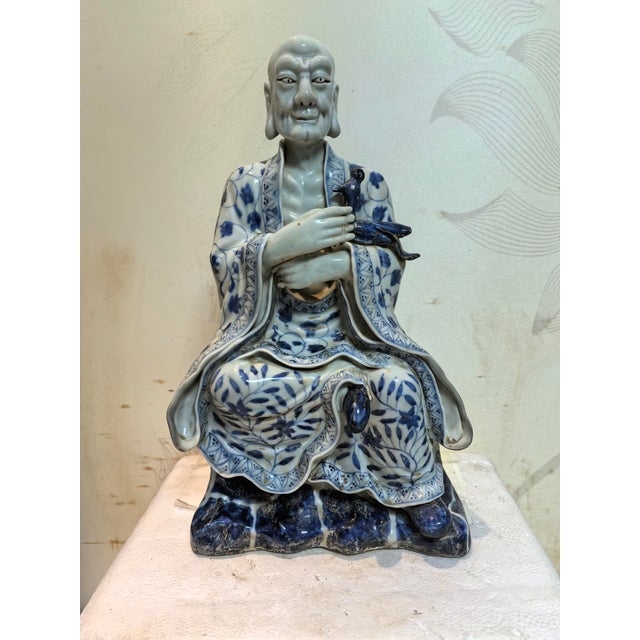 Ceramic Chinese Vintage Ceramic Buddhist Sculpture,Hand Carved Blue and White Porcelain the Eighteen Arhats Statue For Sale - Image 7 of 8