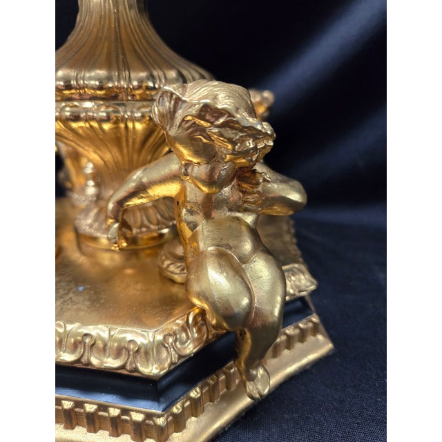 Metal Mid-Century Crystal Globe Cherub Table Lamp For Sale - Image 7 of 11