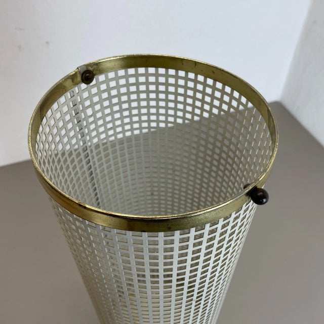 Mid-Century Hollywood Regency Brass Umbrella Stand in the style of Mathieu Matégot, France, 1950s For Sale - Image 9 of 17