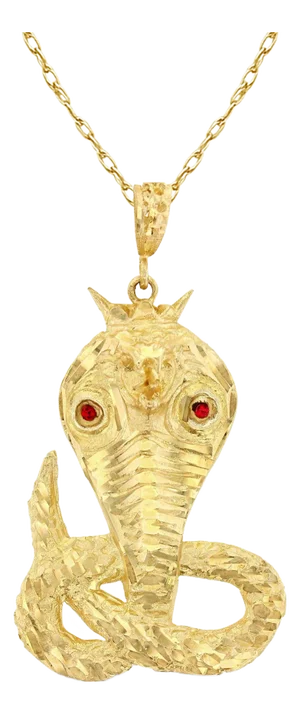 Cobra Snake Gold Necklace with Ruby accents 10K Yellow Gold 16"
