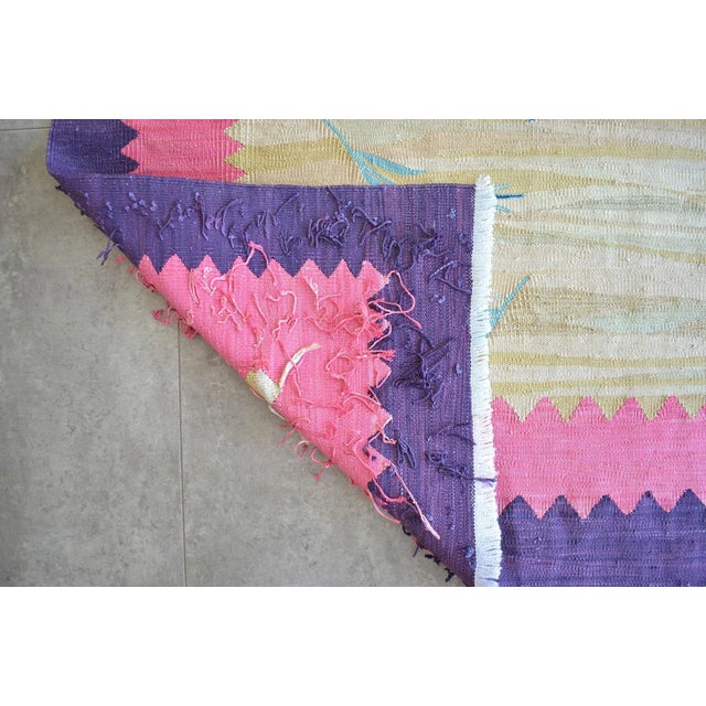 Traditional Turkish Rug Hand Woven Silk Kilim Istanbul Tulips Pattern Area Rug New - 3′11″ × 5′7″ For Sale - Image 11 of 12