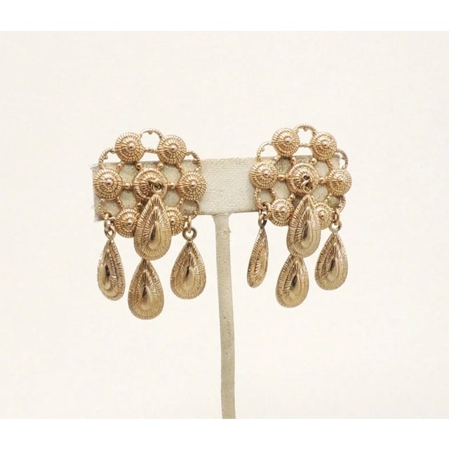 Mid-Century Modern Vintage Signed Napier Goldtone Drops Clip Earrings - 2 Pieces For Sale - Image 3 of 6
