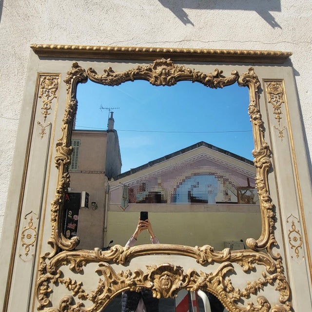 Large Louis XV Gilt and Lacquered Wood Trumeau, 19th Century For Sale - Image 14 of 18