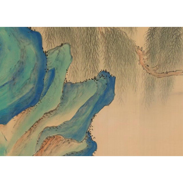 36" * H100"/Panel * 5ps, Mustard-Yellow Pine and Crane Wallpaper, Chinese-Style Pine and Crane Wallpaper Mural, 5 Panels For Sale - Image 6 of 6