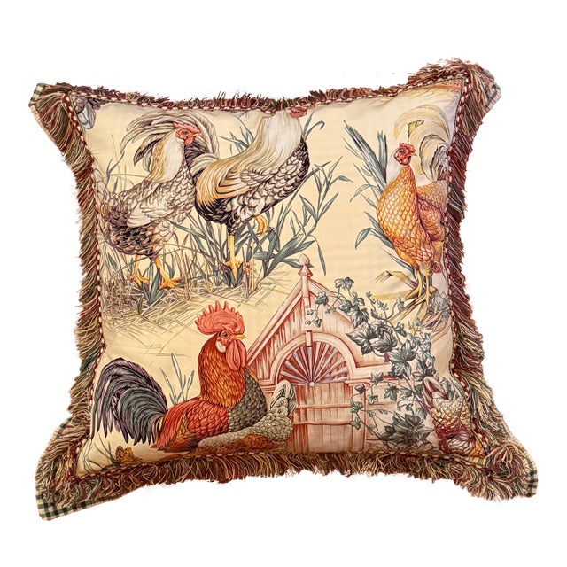Rooster Chicken Large 24" Square Custom Made French Country Style Throw Decor Pillow For Sale