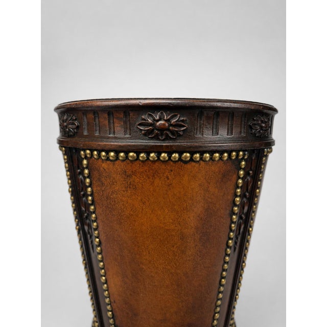 Early 20th Century English Leather, Mahogany and Brass Studded Waste Paper Basket, C. 1900–1930 For Sale - Image 5 of 8
