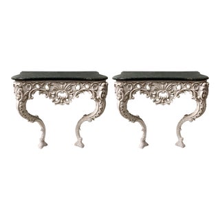 Pair of Carved French Console Tables For Sale