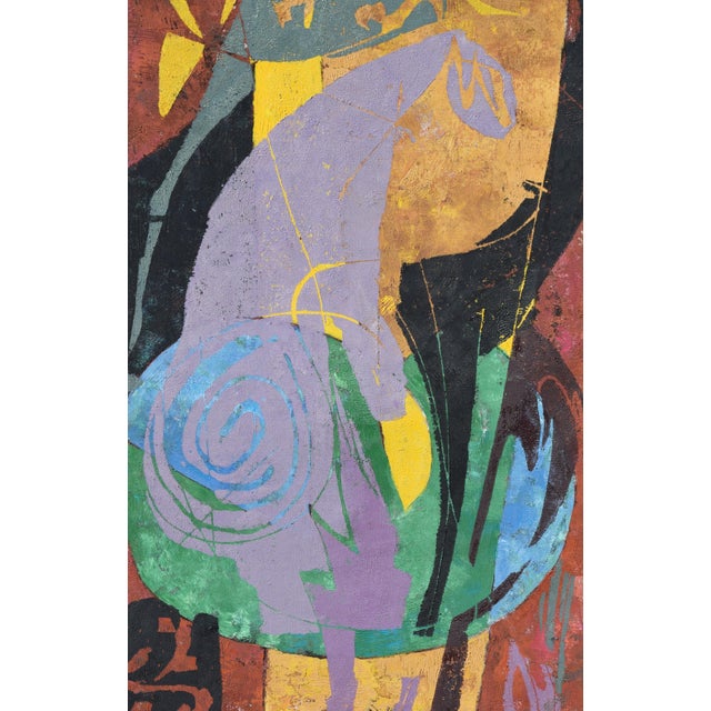Emil Sorge, Emil Sorge, großes Gemälde (Malerei & Holzschnitt), 1988, farbstarke Abstraktion, Framed For Sale - Image 4 of 11