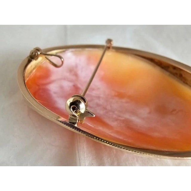 Metal Italian Neapolitan Gold Carved Shell Cameo Brooch Pendant, 1988 For Sale - Image 7 of 17