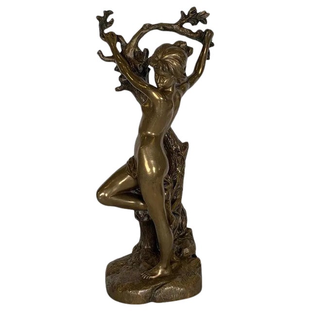 Late 19th Century Antique French Bronze Art Nouveau Nude Sculpture For Sale