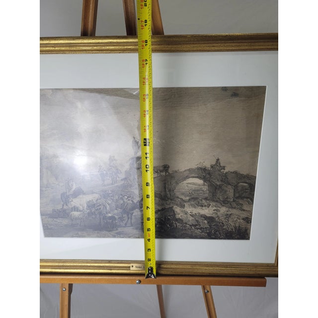 Black 1800s Nicolaes Berchem Matted and Framed Pastoral Landscape Engraving For Sale - Image 8 of 9