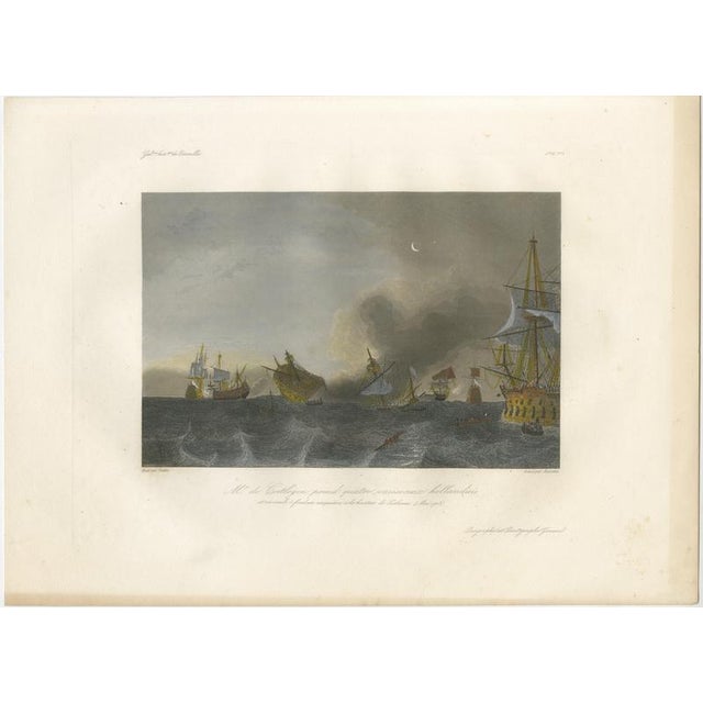 Baron Théodore Gudin, Coëtlogon Captures Four Dutch Warships Off Lisbon, 1839, Engraving For Sale - Image 3 of 9