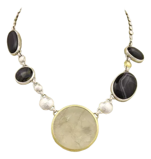 Gurhan Galapagos Rutilated Quartz Spiderweb Obsidian Sterling Necklace