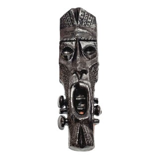 Vintage Black Ceramic Afro Mask by Judit F. Jankovics, 1960s For Sale