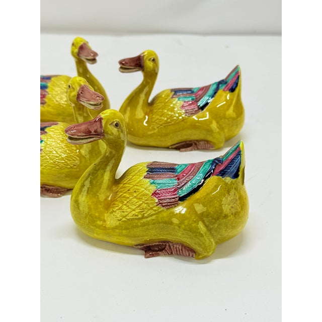 Set of 4 Antique Chinese Export Porcelain Famille Jaune Duck Models For Sale - Image 4 of 7