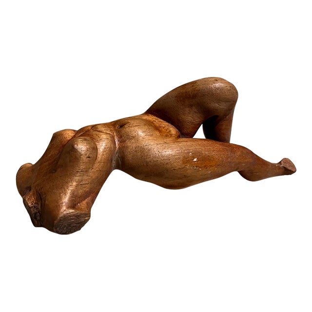 Mid-Century Modern Female Sculpture Hand Carved Mahogany Wood For Sale