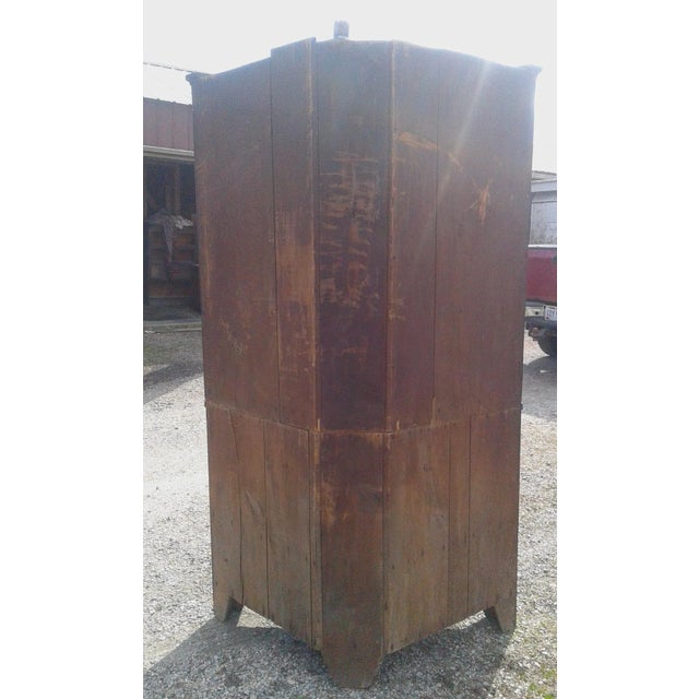 1850s Two Piece Poplar Blind Door Corner Cabinet Cupboard W Orginal Alligator Finish For Sale - Image 11 of 12