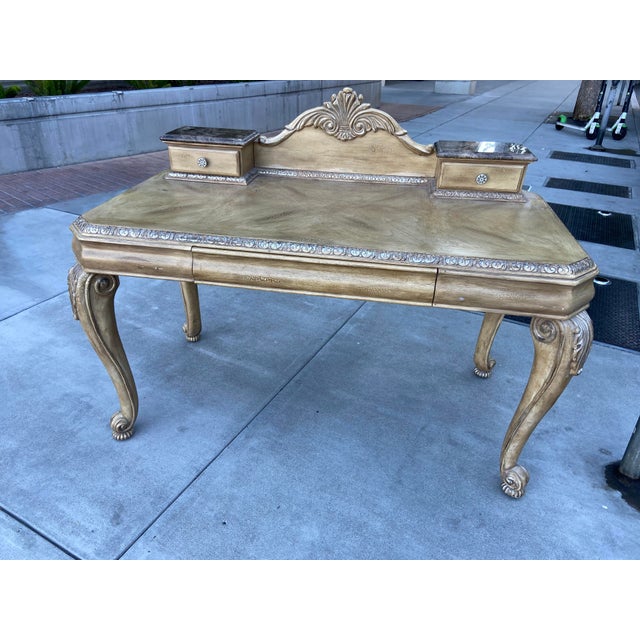 Schnadig Vintage French Provincial Style Wood Desk and Matching Chair