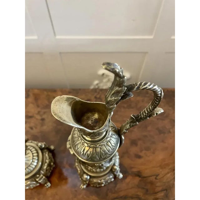 Goldenrod Victorian Ornate Brass Ewers, 1860s, Set of 2 For Sale - Image 8 of 9