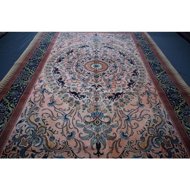 1970s Vintage Persian Tabriz Rug – Floral Medallion, Coral & Navy Accents 7'11 X 12'0 Ft For Sale - Image 5 of 6