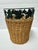 Traditional Vintage Late 20th Century Wicker Woven Waste Basket With Green Metal Leaf Accent For Sale - Image 3 of 9