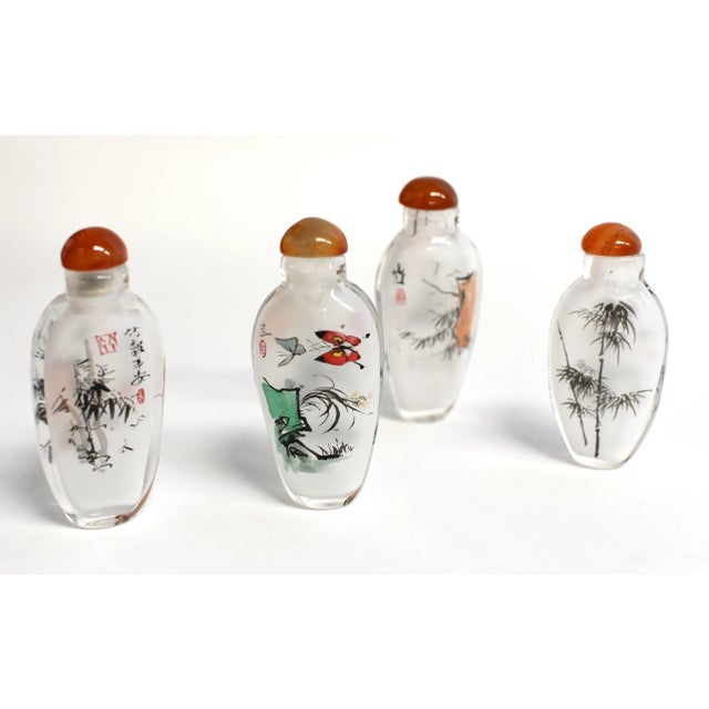 Painted Inside Bamboo Iris Snuff Bottles- Set of 4 For Sale In Los Angeles - Image 6 of 13