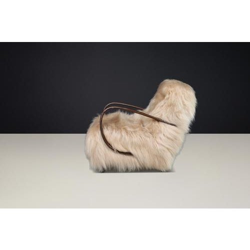 Wood Art Deco Lounge Chair in Icelandic Sheepskin and Bentwood from Jindřich Halabala, 1940s For Sale - Image 7 of 11