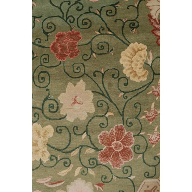 Art Deco 2010s Rug & Kilim’s Chinese Style Art Deco Rug in Green With Red & Gold Florals For Sale - Image 3 of 8