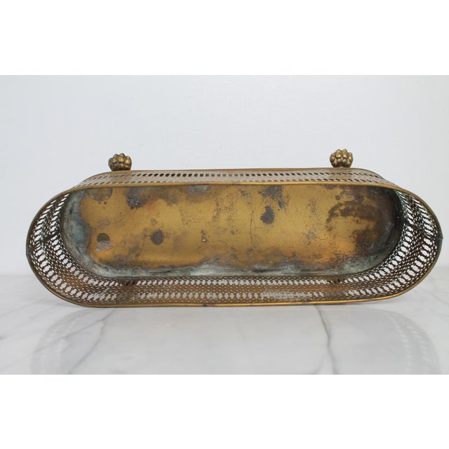 Metal Vintage Oval Elongated Footed Brass and Copper Reticulated Planter W/ Paw Feet For Sale - Image 7 of 14
