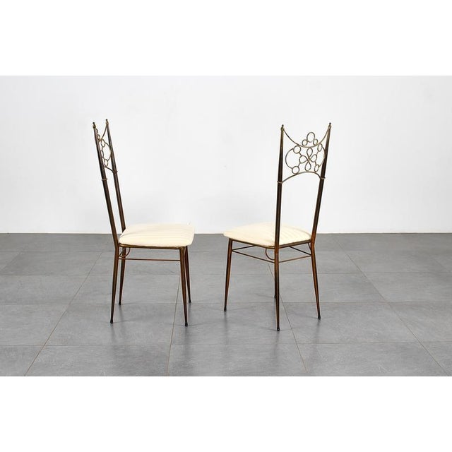 1950s Mid-Century Brass, Metal and White Fabric High-Backed Chairs, Italy, 1950s, Set of 2 For Sale - Image 5 of 18