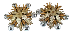 1970's Floral Form Gilt W/ Silver Patinated 6 Light Sunburst -Sconces Attribution to Maison Jansen - a Pair