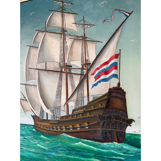 1970’s R. Seaman Impressionist Tall Ship Ocean Landscape Oil on Canvas Painting, Framed For Sale - Image 9 of 12