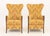 Pair of Umberto Asnago "Progetti 63340" Flame Stitch Pattern Fabric Upholstered Wingback Armchairs, with teak frames. 42"...