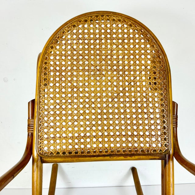 Early 20th C French Boho Chic Coastal Child-Size Bentwood & Cane Rocking Chair, After Thonet For Sale - Image 11 of 15