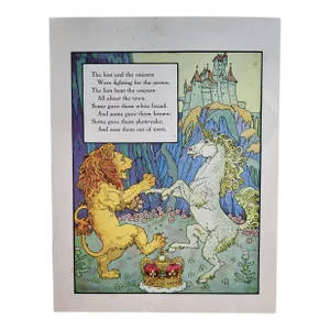 1970s Lion and Unicorn Nursery Rhyme Art Print