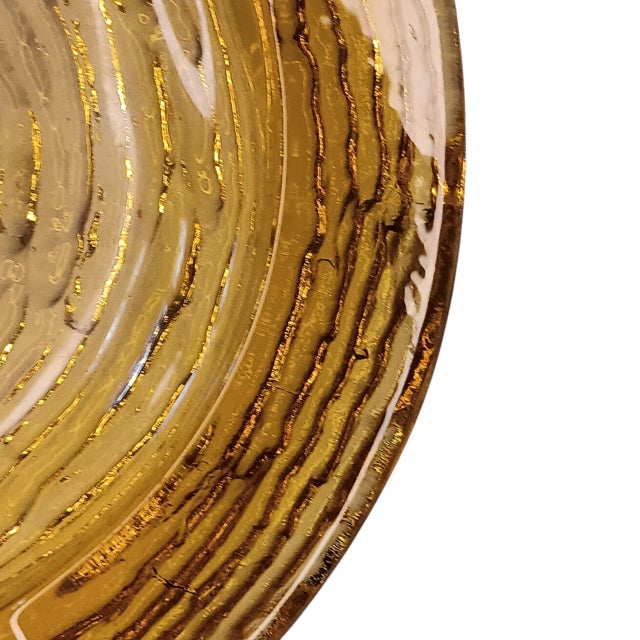 1960s Vintage Mid-Century Honey Anchor Hocking Golden Amber Glass Round Ripple Ashtray Trinket Dish or Catchall For Sale - Image 5 of 9