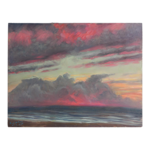 French Impressionist Sunset Seascape Vintage Original Landscape Painting, 1930s