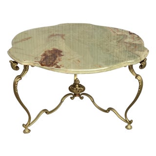 19th Green Onyx Clover Form Top and Bronze Legs Coffee Table For Sale