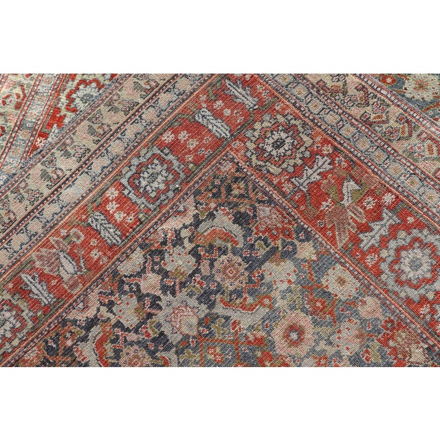 Antique Persian Bidjar Gallery Rug With Blue-Grey Field and Red Herati Design For Sale - Image 13 of 14