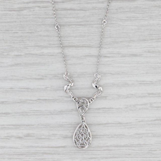 0.23ctw Diamond Lariat Teardrop Necklace 14k White Gold 13.75" Rolo Chain For Sale In Greensboro - Image 6 of 6