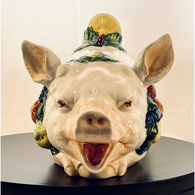 Ceramic Late 20th Century Vietri Italian Ceramic Pig Tureen With Fruit Finial Lid For Sale - Image 7 of 18